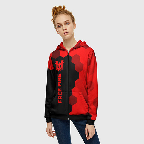 Женская толстовка на молнии Free Fire - red gradient по-вертикали / 3D-Черный – фото 3