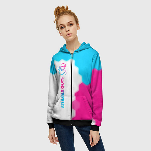 Женская толстовка на молнии Stumble Guys neon gradient style по-вертикали / 3D-Черный – фото 3