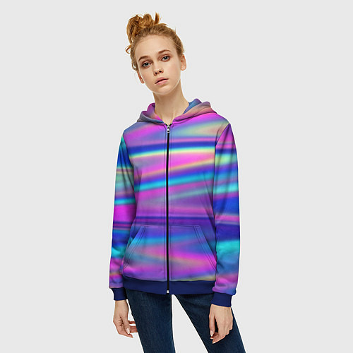 Женская толстовка на молнии Неоновые полосы градиент / 3D-Синий – фото 3