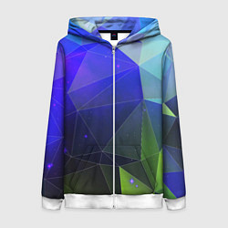 Толстовка на молнии женская Неоновые треугольники геометрия, цвет: 3D-белый