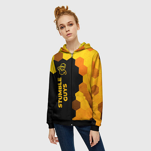 Женская толстовка на молнии Stumble Guys - gold gradient по-вертикали / 3D-Черный – фото 3