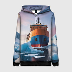 Толстовка на молнии женская Северный морской путь, цвет: 3D-черный