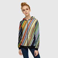 Толстовка на молнии женская Разноцветные полосы абстракция, цвет: 3D-черный — фото 2