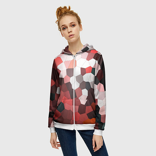 Женская толстовка на молнии Красно белая мозаика / 3D-Белый – фото 3