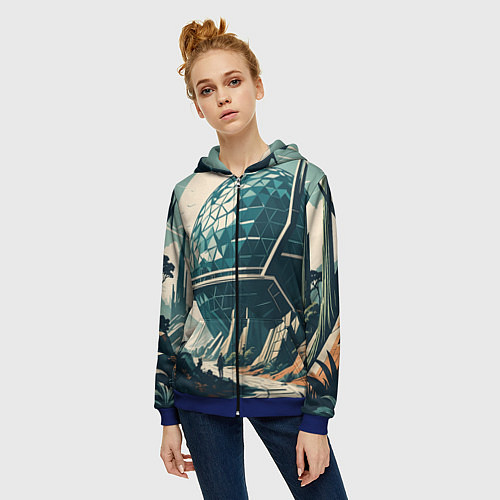 Женская толстовка на молнии Фантастика круглое здание / 3D-Синий – фото 3