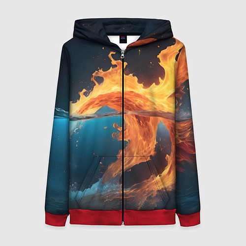 Женская толстовка на молнии Вода и огонь / 3D-Красный – фото 1