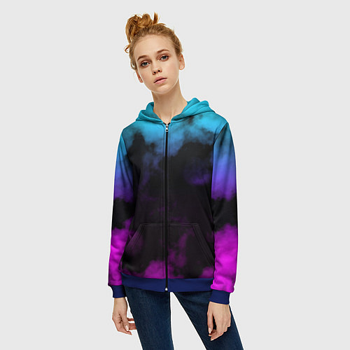 Женская толстовка на молнии Градиент - дым / 3D-Синий – фото 3
