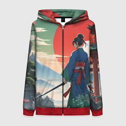 Женская толстовка на молнии Самурай на ярком красивом фоне
