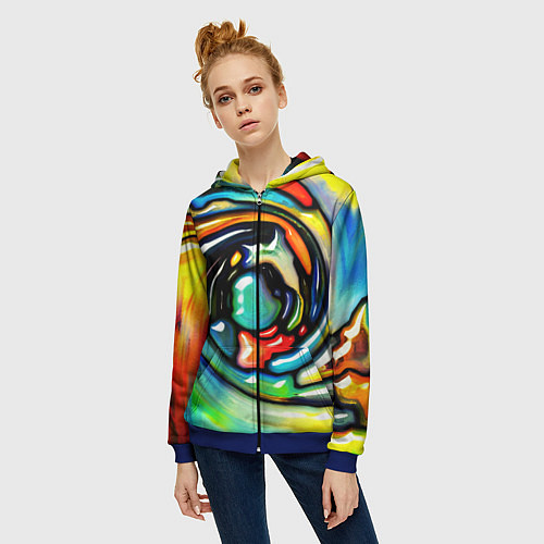 Женская толстовка на молнии Акварельные краски мозаика / 3D-Синий – фото 3