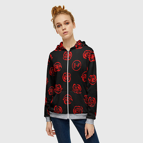 Женская толстовка на молнии Twenty one pilots rose pattern / 3D-Меланж – фото 3