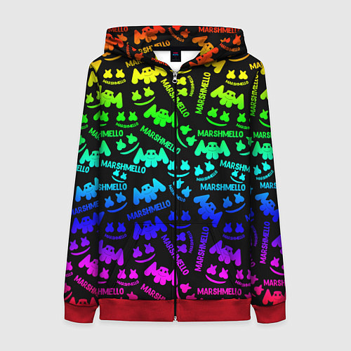 Женская толстовка на молнии Marshmello neon steel pattern / 3D-Красный – фото 1