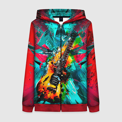 Женская толстовка на молнии Электрогитара в красках / 3D-Красный – фото 1