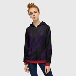 Толстовка на молнии женская Фиолетовые точки на чёрном фоне, цвет: 3D-красный — фото 2