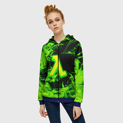 Женская толстовка на молнии Half life кислотное лого огонь / 3D-Синий – фото 3