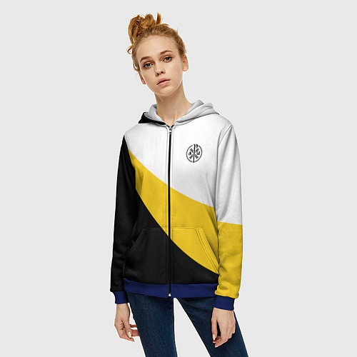 Женская толстовка на молнии Мы русские с нами Бог малый черный кцк Николай II / 3D-Синий – фото 3