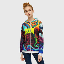 Толстовка на молнии женская Doom monster mars, цвет: 3D-белый — фото 2