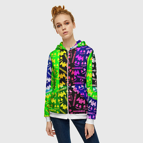 Женская толстовка на молнии Marshmello pattern neon steel / 3D-Белый – фото 3