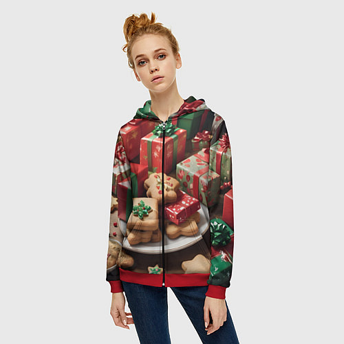 Женская толстовка на молнии Рождество подарки / 3D-Красный – фото 3