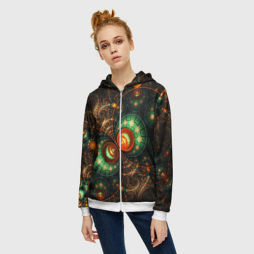 Женская толстовка на молнии Фрактальный узор абстрактный / 3D-Белый – фото 3