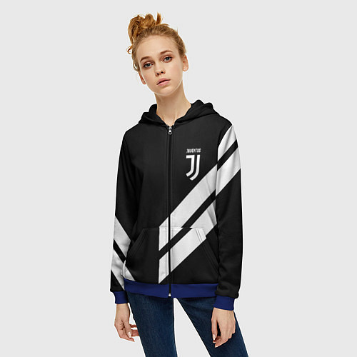 Женская толстовка на молнии Juventus line white / 3D-Синий – фото 3