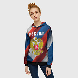 Толстовка на молнии женская Цвета флага России, паттерн, цвет: 3D-черный — фото 2
