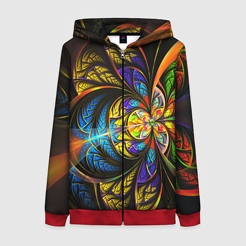 Женская толстовка на молнии Фрактальный оптический узор в цвете / 3D-Красный – фото 1