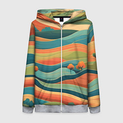 Толстовка на молнии женская Поля луга, цвет: 3D-меланж
