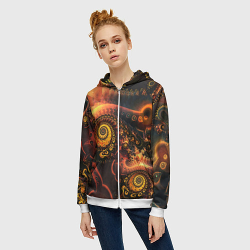Женская толстовка на молнии Оптические узоры фракталы / 3D-Белый – фото 3