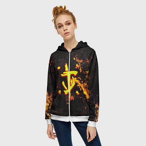 Женская толстовка на молнии Doom fire / 3D-Белый – фото 3
