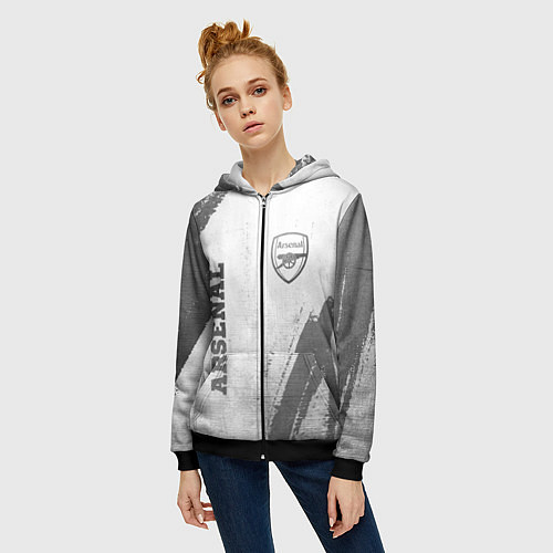 Женская толстовка на молнии Arsenal - white gradient вертикально / 3D-Черный – фото 3