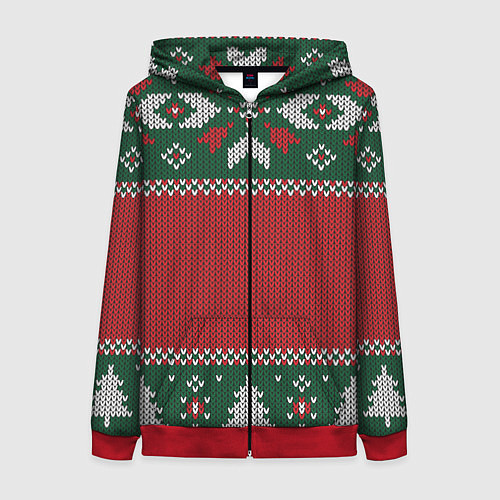 Женская толстовка на молнии Knitted Christmas Pattern / 3D-Красный – фото 1