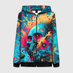 Толстовка на молнии женская Абстракция с черепом - нейроарт, цвет: 3D-черный