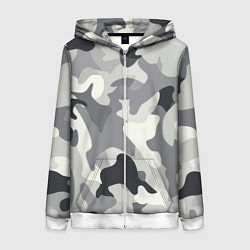Толстовка на молнии женская Бело-серый камуфляж, цвет: 3D-белый