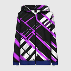 Толстовка на молнии женская Фиолетово-белые линии на чёрном фоне, цвет: 3D-синий