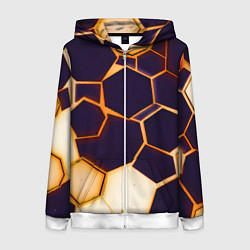 Толстовка на молнии женская Чёрные шестиугольники на чёрном фоне, цвет: 3D-белый