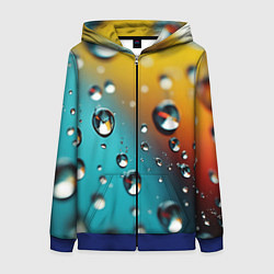 Толстовка на молнии женская Крупные капли на цветном фоне, цвет: 3D-синий
