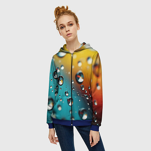 Женская толстовка на молнии Крупные капли на цветном фоне / 3D-Синий – фото 3