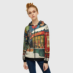 Толстовка на молнии женская Праздничная атмосфера кафе, цвет: 3D-черный — фото 2