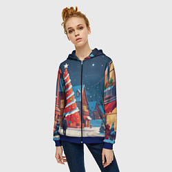 Толстовка на молнии женская Рождественская улица, цвет: 3D-синий — фото 2
