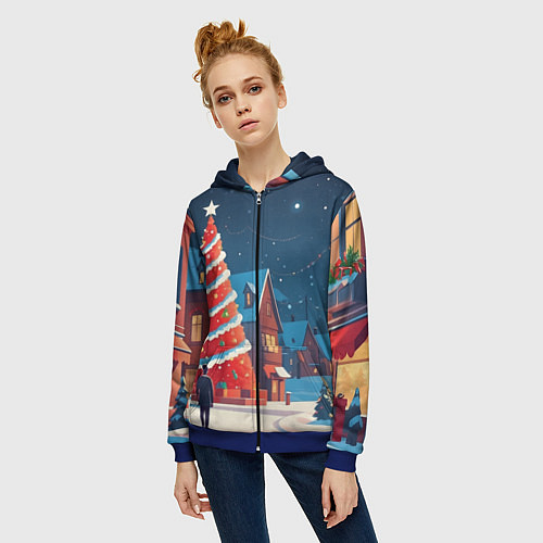 Женская толстовка на молнии Рождественская улица / 3D-Синий – фото 3