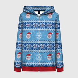 Толстовка на молнии женская Вязаный новогодний узор с Дедом Морозом, цвет: 3D-красный