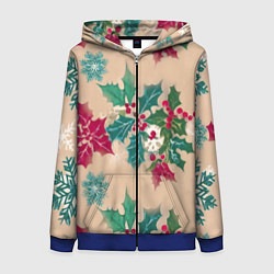 Толстовка на молнии женская Новогодний узор, цвет: 3D-синий