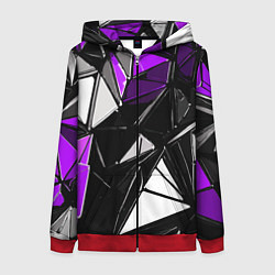 Толстовка на молнии женская Фиолетово-белые рельефные треугольники на чёрном ф, цвет: 3D-красный