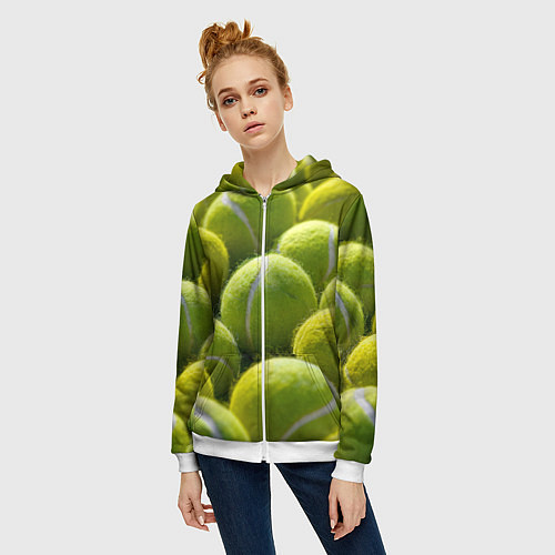 Женская толстовка на молнии Теннисные мячи / 3D-Белый – фото 3