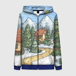Толстовка на молнии женская Новогодний пейзаж, цвет: 3D-синий