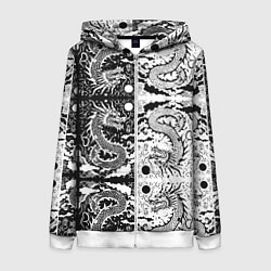 Толстовка на молнии женская Драконы инь и янь с узорами, цвет: 3D-белый