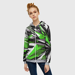 Толстовка на молнии женская Чёрно-зелёная-белая абстракция, цвет: 3D-меланж — фото 2