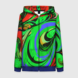 Толстовка на молнии женская Красно-зелёный узор, цвет: 3D-синий