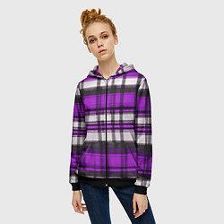 Толстовка на молнии женская Фиолетово-белая ткань в клетку, цвет: 3D-черный — фото 2