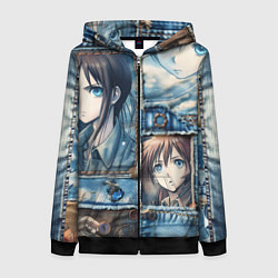 Женская толстовка на молнии Пэчворк с аниме